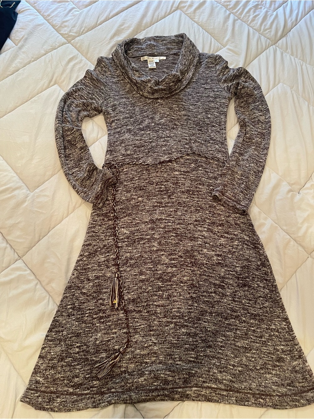 Max Studio Cozy Marled Knit Cowl Neck Sweater Dress